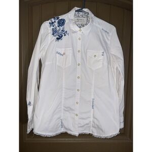 Ryan Michael Floral Embroidered Pearl Snap Western Shirt Woman Size Large